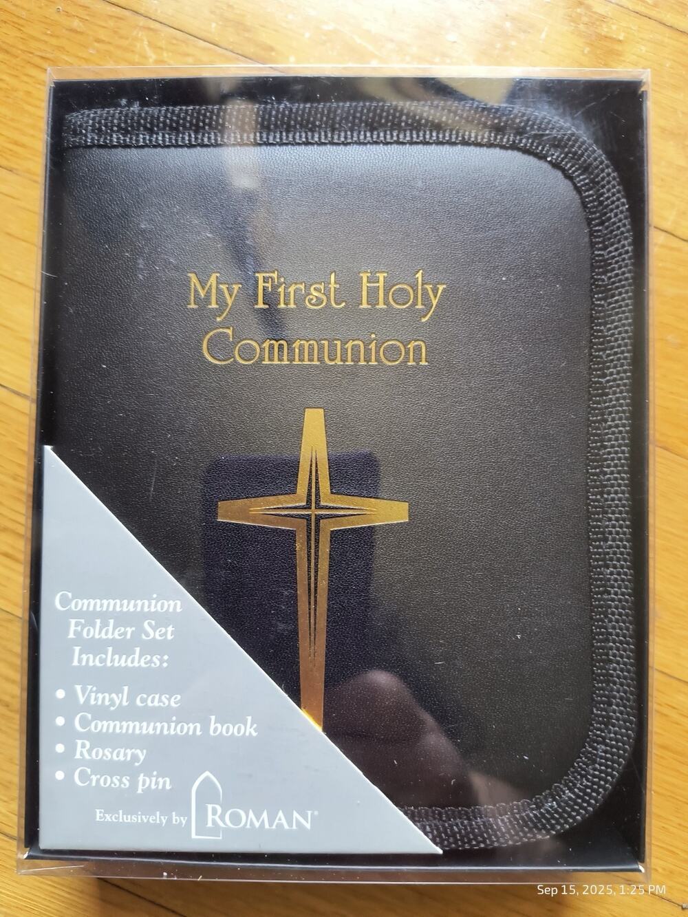 First Holy Communion Boy Folder Set By Roman Rosary Cross Pin Vinyl Zipper Case